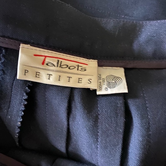 Talbots 100% wool vintage modest navy blue long pleated skirt suit set blazer - Picture 7 of 13